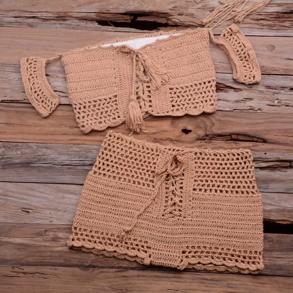 2020New Fashion Beach Bikini Set Knitting Swimsuit Crochet Bohemia Style Off Shoulder Bathing Handmade Tassels Sexy Bikini Bra - Image 6