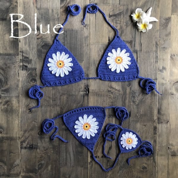 New Arrival Handmade Crochet Flower Micro Bikini G Thong String Beach Micro Swimwear Sexy Lingerie Sets 2019 - Image 5