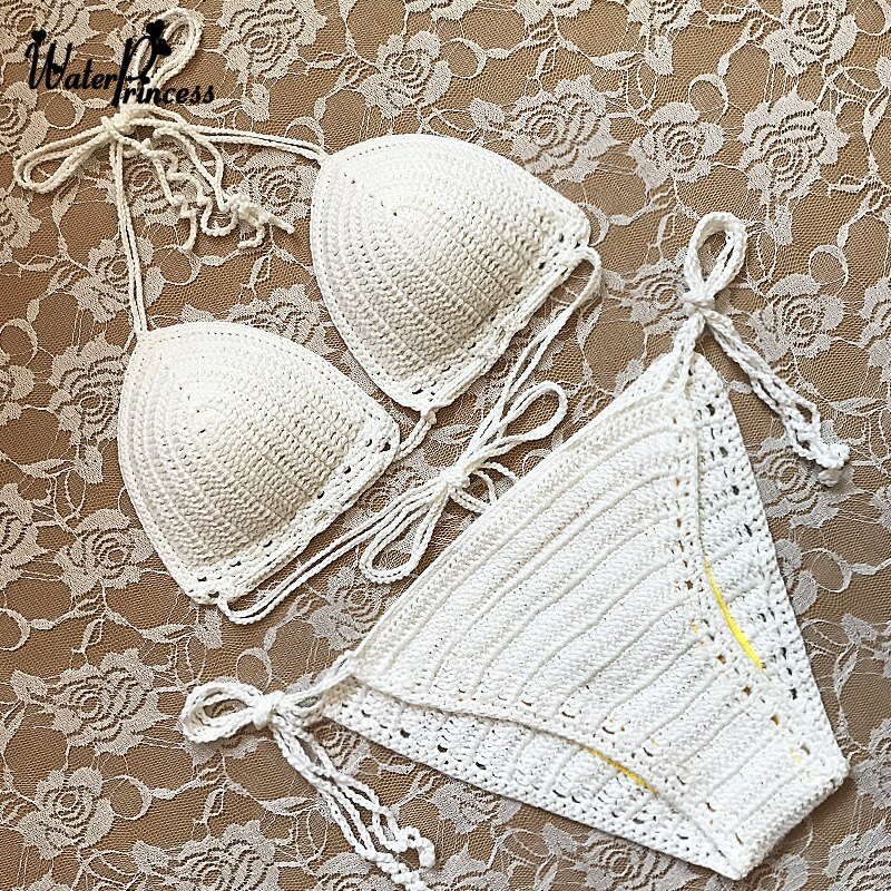 2020 New White Bikinis Handmade Crochet Bikini Set Sexy Women Swimwea Female Summer Swimsuit