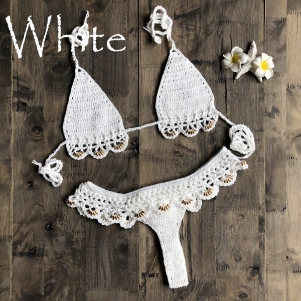 CROCHET BIKINI Summer New Women Flower Hollow out Sexy MIMI Bikini Set Beach Split Swimsuit Crochet Backless Bras Thong Bottoms - Image 6