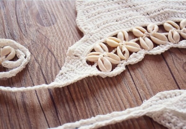Super sexy micro crochet bikini with shell white black thong bikini swimwear handmade crochet swimsuit knitting bathing suit - Image 5