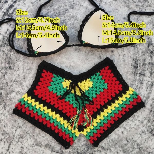 Handmade Crochet Bikini Set Tassel Shorts Women Swimwear - Image 3